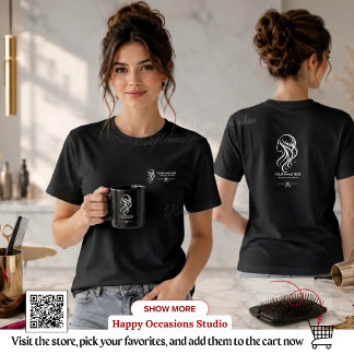 Camiseta Cabeleireiro Preto e Branco Uniforme de Salão, Edi