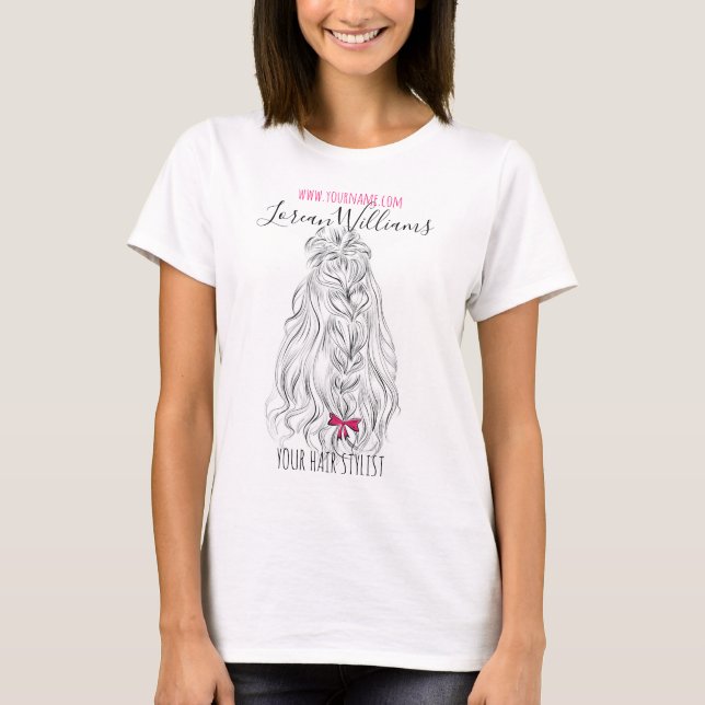 Camiseta Cabelo Cor-de-rosa branco branco moderno, penteado (Frente)