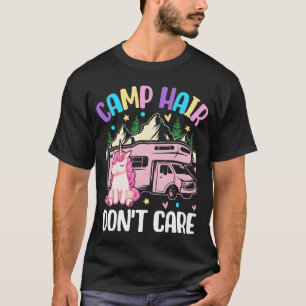 Camiseta Cabelo de Acampamento Não se Importa Garota de Aca