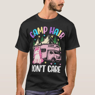 Camiseta Cabelo de Acampamento Não se Importa Garota de Aca