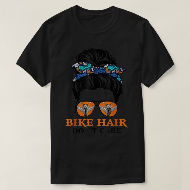 Camiseta Cabelo de bicicleta não se importa com a moça de f (Frente do Design)