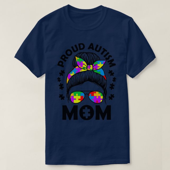 Camiseta Cabelo de freio Óculos de sol Mãe Autismo Fama de  (Frente do Design)