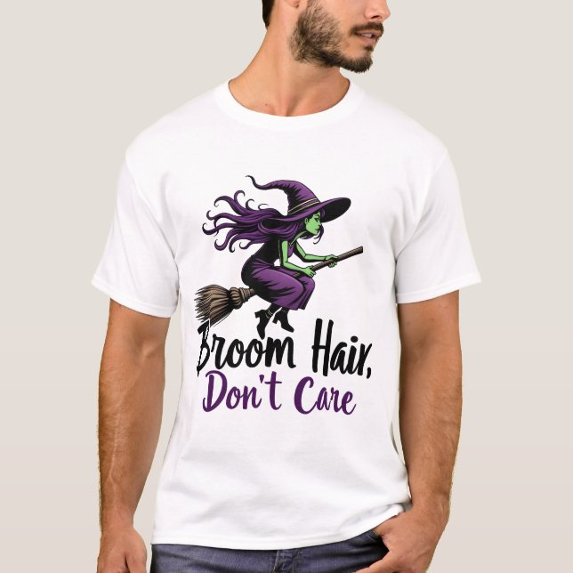 Camiseta Cabelo de vassoura, não se importe, Design de brux (Frente)