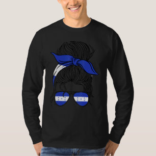 Camiseta Cabelo Desgrenhado Com Bandeira De Honduras Mãe Ho