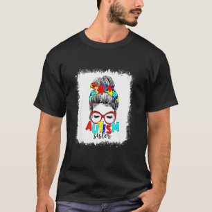 Camiseta Cabelo Desgrenhado em Coque Autismo Irmã Peças de