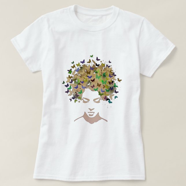Camiseta Cabelo do t-shirt das borboletas (Frente do Design)