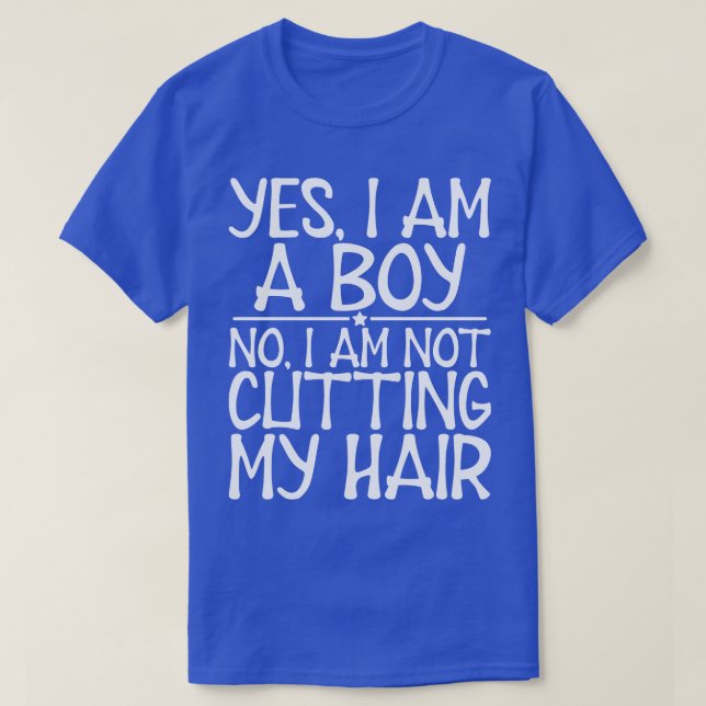 Camiseta Cabelo longo Sim sou um menino Não não vou cortar  (Frente do Design)