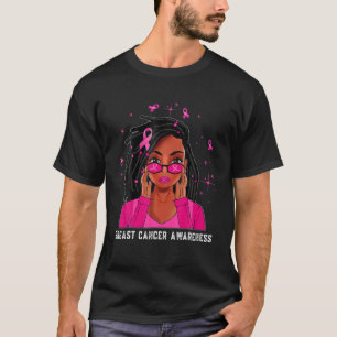 Camiseta Cabelo Negro Mulher Rosa Fita Fita Cancer da Mama