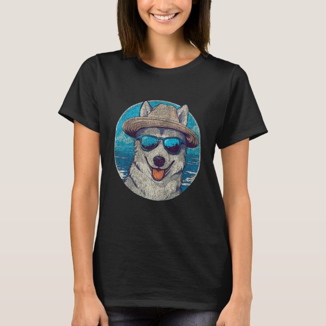 Camiseta Cabelo Siberiano Cujo Cachorro Veste Óculos de sol (Frente)