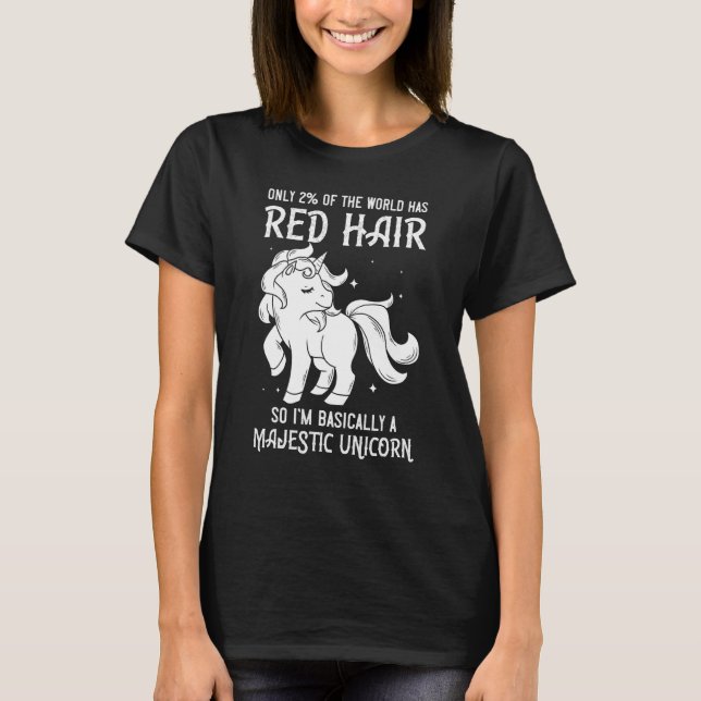Camiseta Cabelo Vermelho Unicórnio Vermelho Engraçado Cabeç (Frente)