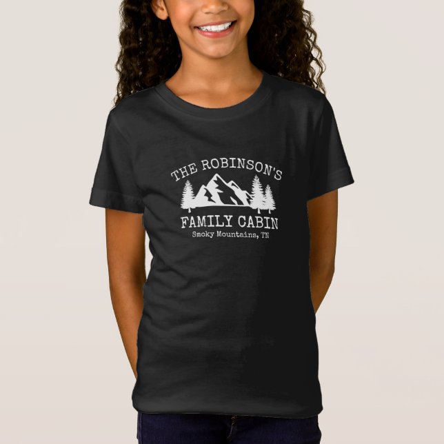 Camiseta Cabina de Família Montanhas de Árvores Brancas Des (Frente)