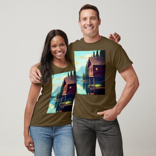 Camiseta Cabina de férias no lago (Unissex)