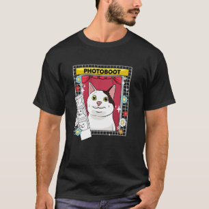 Camiseta Cabine de Fotos de Gato Engraçado Estilo Cômico Fe