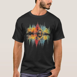 Camiseta Cabine Na Natureza Aquarela Ao Ar Livre Para Mulhe