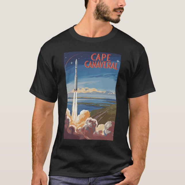 Camiseta Cabo Canaveral Flórida - Viagem de Arte Retro (Frente)
