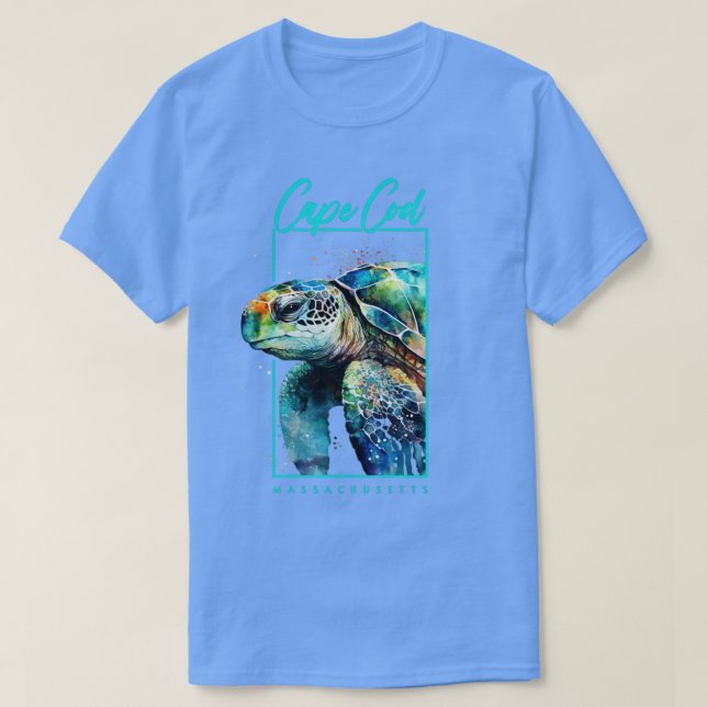 Camiseta Cabo Cod Massachusetts Watercolor Sea Turtle Ports (Frente do Design)