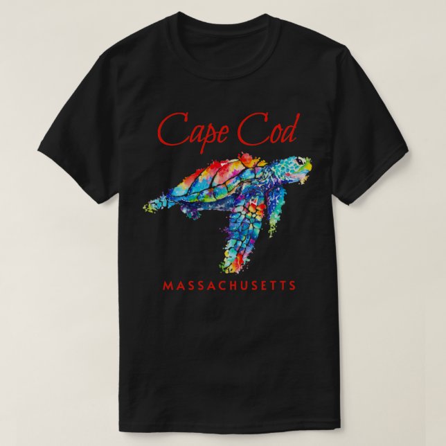 Camiseta Cabo Code Massachusetts Watercolor Sea Turtle (Frente do Design)