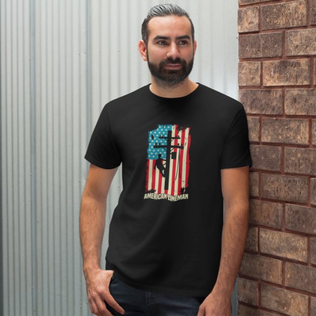 Camiseta Cabo Elétrico do American Lineman Flag (American Lineman Flag Electric Cable T-Shirt)