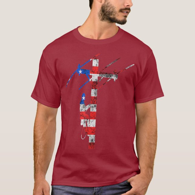 Camiseta Cabo elétrico Lineman American 4 de julho (Frente)