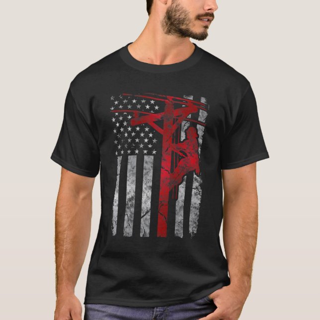Camiseta Cabo elétrico Patriótico Afastado Lineman American (Frente)