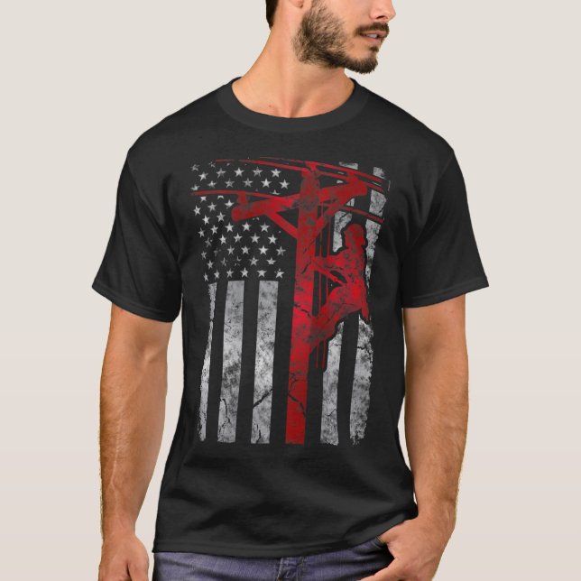 Camiseta Cabo elétrico Patriótico Afastado Lineman American (Frente)