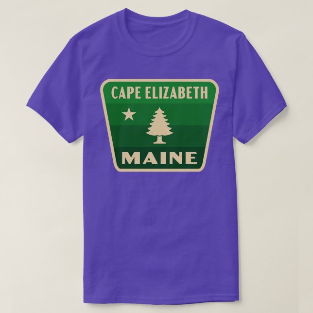 Camiseta Cabo Elizabeth Maine Retro Pine Tree Crachá Verde (Frente do Design)