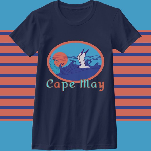 Camiseta Cabo May NJ Seagull Ocean Waves e Sun (Criador carregado)