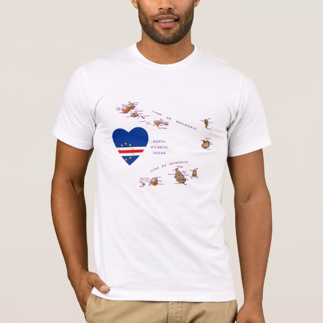 Camiseta Cabo Verde Flag Heart and Map T-Shirt (Frente)