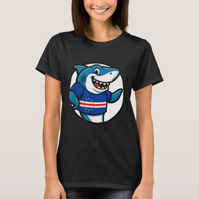 Camiseta Cabo Verde Flag Shark Funny Cabo Verdean  (Frente)