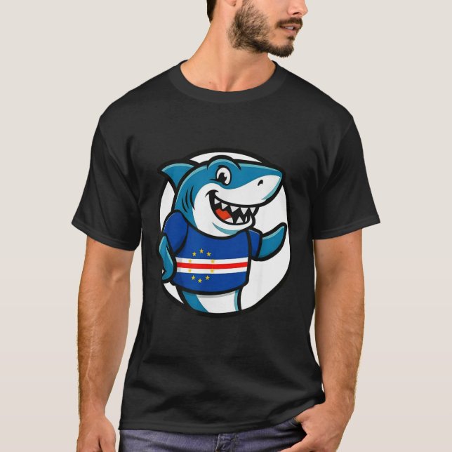 Camiseta Cabo Verde Flag Shark Funny Cabo Verdean  (Frente)