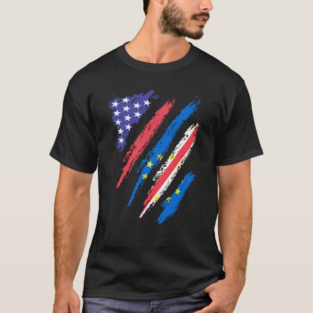 Camiseta Cabo Verdean American Patriot Grown Heart Flag Str (Frente)