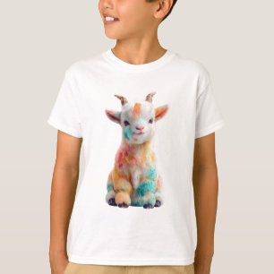Camiseta Cabra Bebê Pintada com Aquarela Arco-Íris para Cri