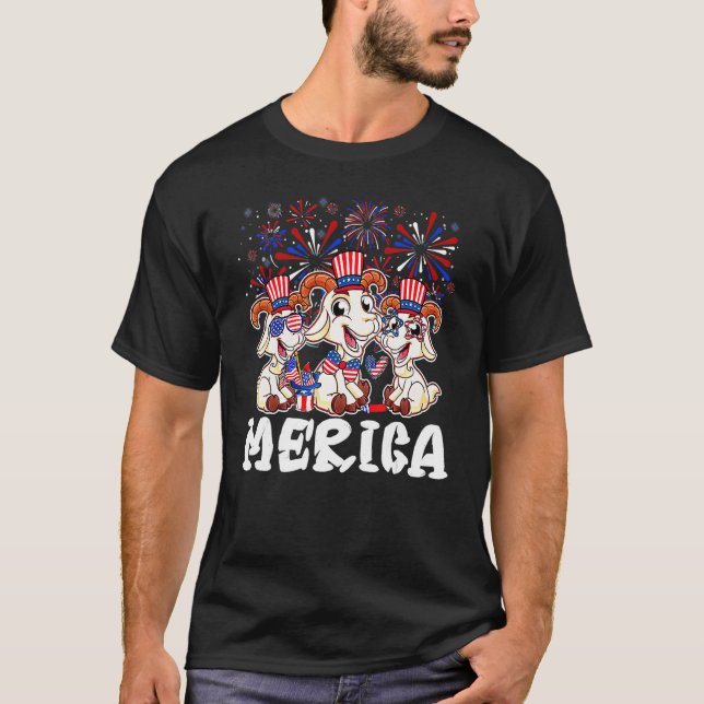 Camiseta Cabra Com Fogos De Artifício Óculos De Sol Que Mer (Frente)