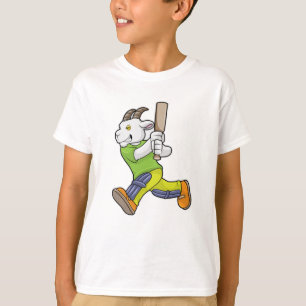 Camiseta Cabra como batedor com taco de críquete