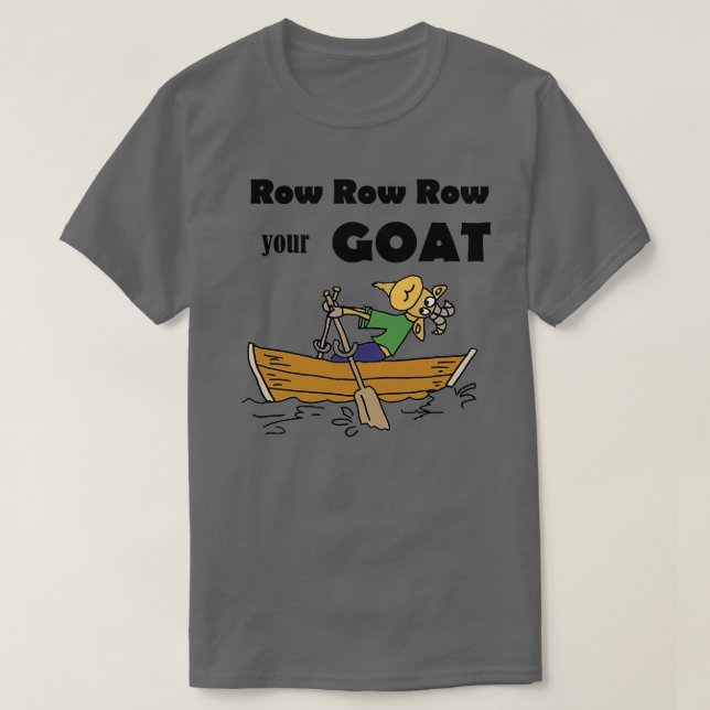 Camiseta Cabra Engraçada Remando em Cartoon Rowboat (Frente do Design)