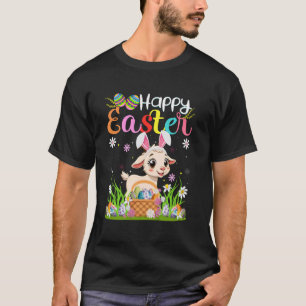 Camiseta Cabra Feliz Pásqua Caça ao Ovo Orelha de Coelho Ca