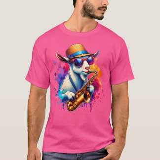 Camiseta Cabra Tocando Saxofone Com Óculos de Sol