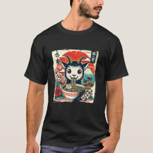 Camiseta Cabrito Ramen Retro Divertido Japonês Desgastado