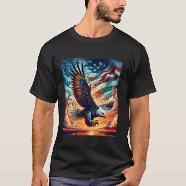 Camiseta Caça À Águia Cálida Com Bandeira No Céu, Captura L (Frente)