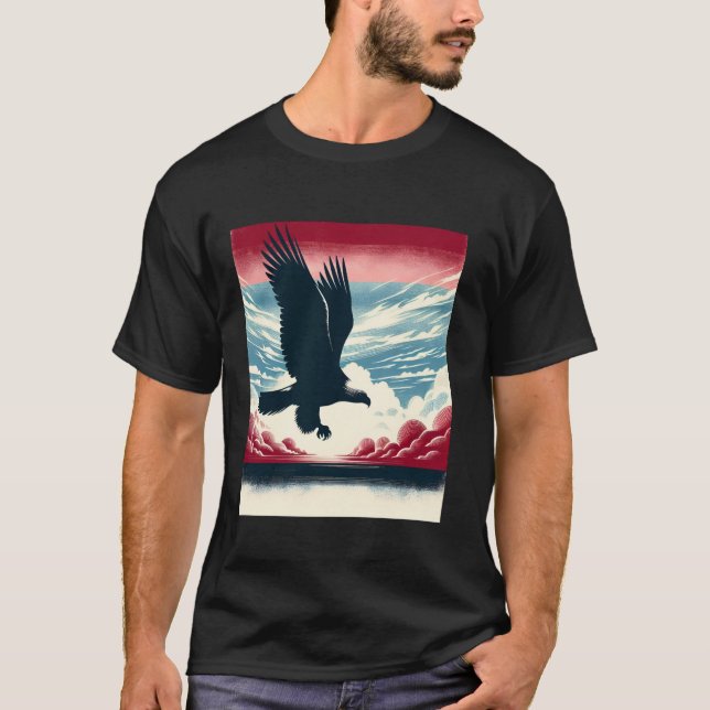 Camiseta Caça À Águia Cálida Com Bandeira No Céu, Captura L (Frente)