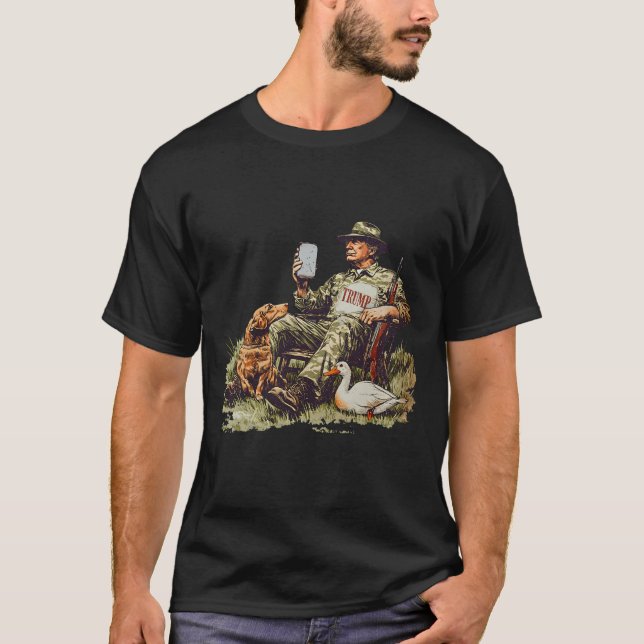 Camiseta Caça à Campanha Trump Camuflagem Engraçado Estação (Frente)