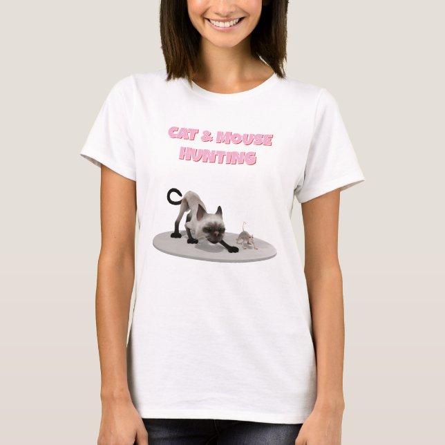 Camiseta Caça a Gatos e Ratos. Gato e rato de animação (Frente)