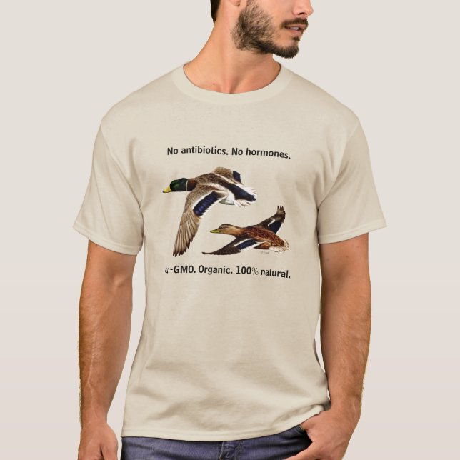 Camiseta Caça a Patos Engraçados com Comidas Orgânica Selva (Frente)