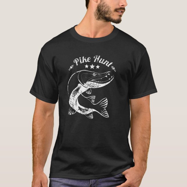 Camiseta Caça a Pike norte. Pistas De Pesca De Refrigeração (Frente)