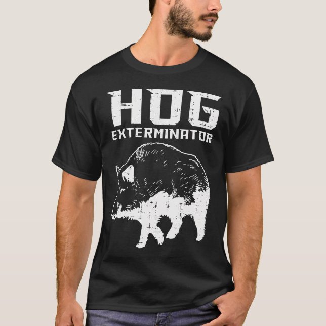 Camiseta Caça ao Exterminador de Cachorros Boar Wild Pig Hu (Frente)