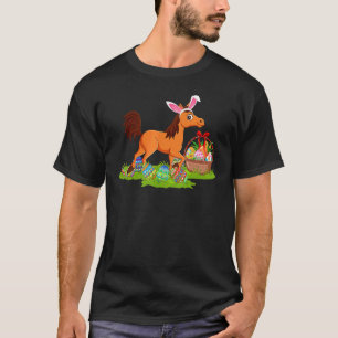 Camiseta Caça ao Ovo de Páscoa Coelho Cavalo Domingo de Pás