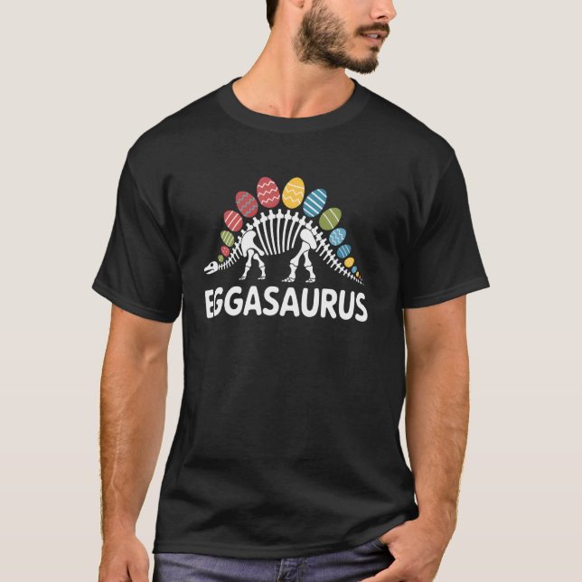 Camiseta Caça ao Ovo de Páscoa do Dinossauro Eggasaurus Div (Frente)