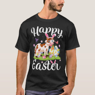 Camiseta Caça ao Ovo de Páscoa Vaca Floral Vaca Domingo de