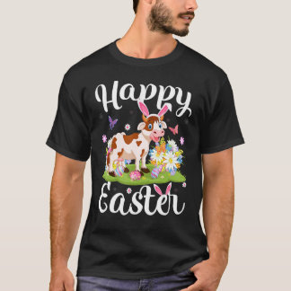 Camiseta Caça ao Ovo de Páscoa Vaca Floral Vaca Domingo de