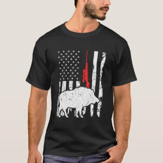 Camiseta Caça ao Porco Bandeira Americana Patriótica Rifle